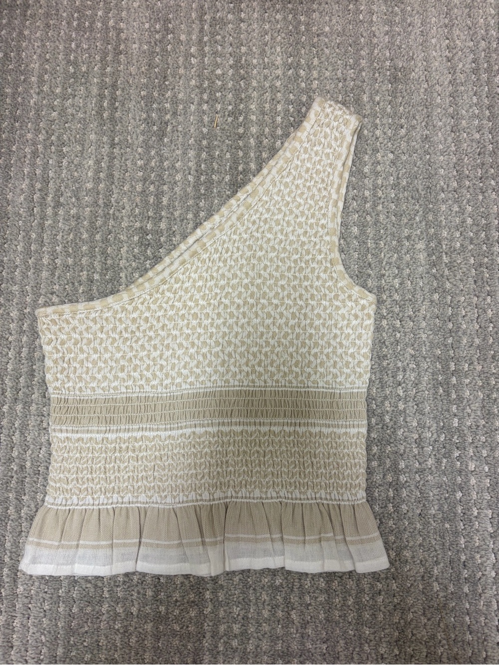 One-Shoulder Cream Knit Top with Ruffle Hem